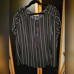 3X Black and White Striped Blouse